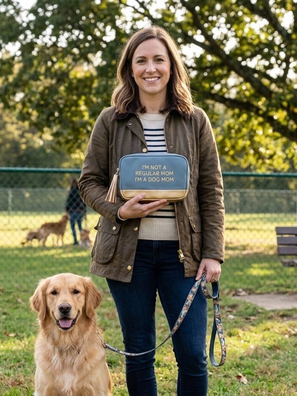 🛍️🍒 Blue & Gold 'Dog Mom' Cosmetic Pouch